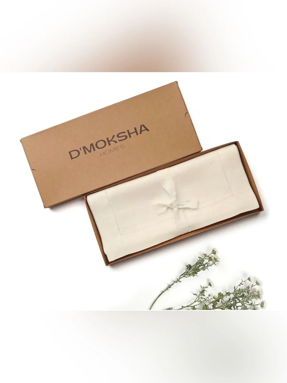 New D’Moksha Homes 100% Linen White Table Runner 14x106” Luxury Hemstitch Boxed